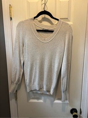 LOFT Cream V-Neck Ribbed Sweater